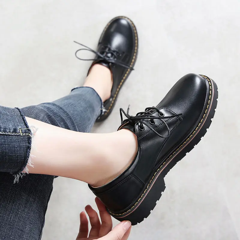Black Lolita Women Oxford Fur Loafers Female Leather Mary Jane Shoes Teen Girls School Non-slip Big Size 43 Women oxford shoes Leather mary jane shoes