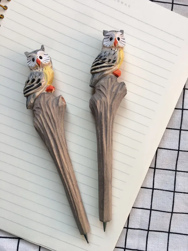 2pcsCreative Cartoon Carving Animal Wood Gel Pen,Lovely Originality Gift For Children Stationery,School Office Supplie,gel pens personalized