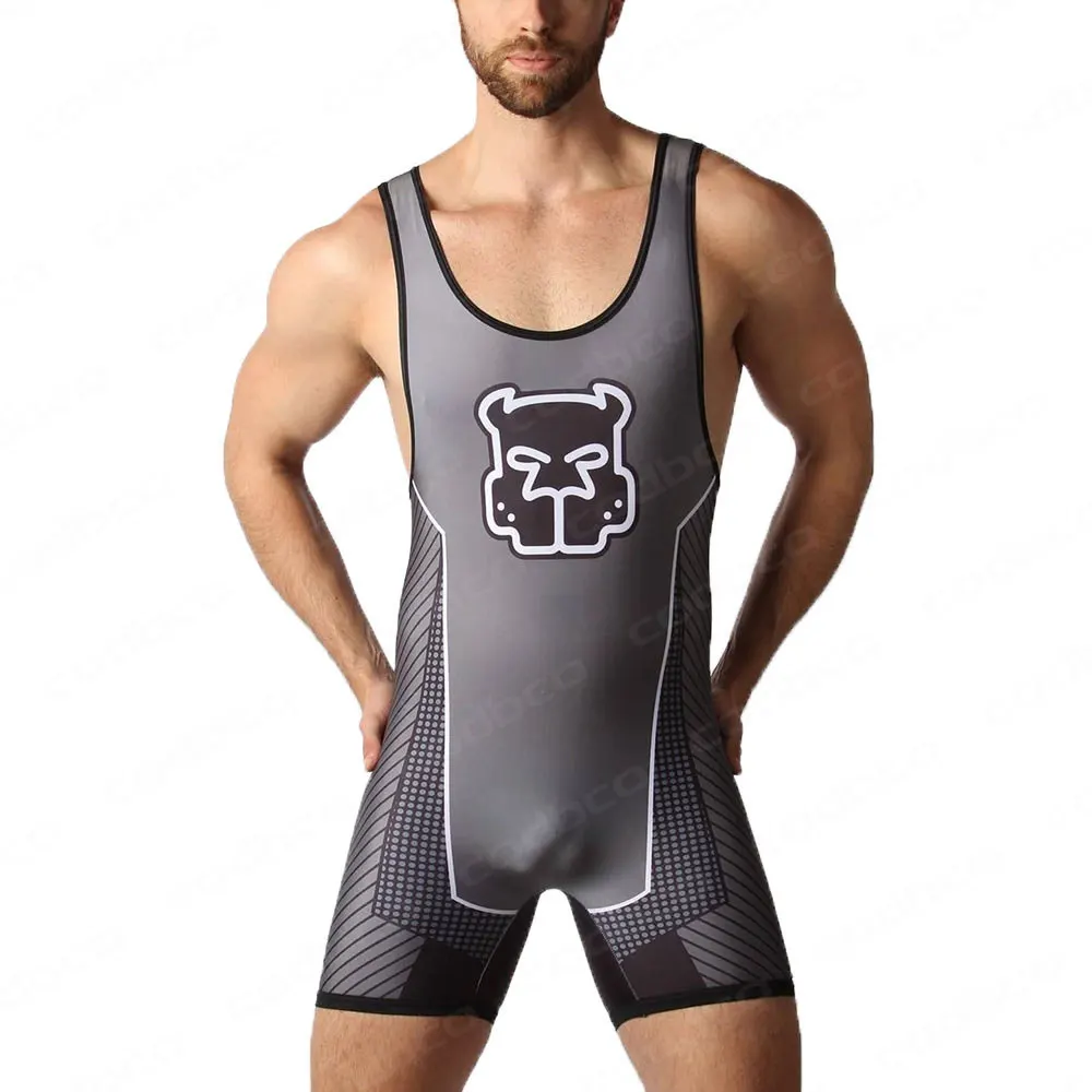 New Men's Wrestling Singlet Suit Sleeveless Boxing One piece Bodysuit GYM Iron Triathlon PowerLifting Fitness Tummy Control Wear