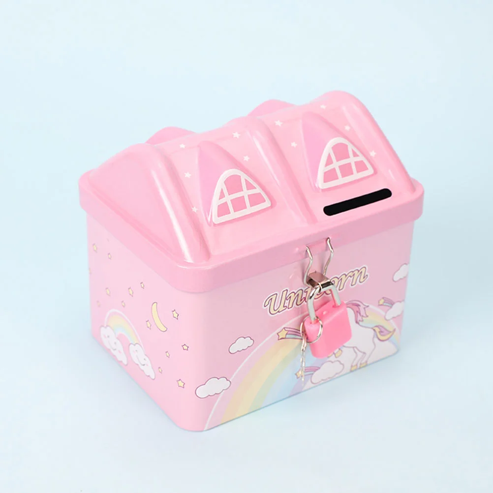 Unicorn Piggy Bank for Girls Banks Kids Cartoon Present House Shape Pink Tinplate 5
