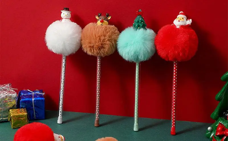 

Christmas Pens For Kids Cartoon Plush Fluffy Ballpoint Pen Christmas Tree Snowman Reindeer Santa Claus Cute Novelty Multicolor