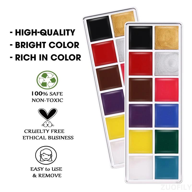 Description Picture 6 of itemFace Body Painting Cream Waterproof Full Color Non Toxic Safe Paint Oil Christmas Halloween Makeup Palette Tattoo Art Party Tool