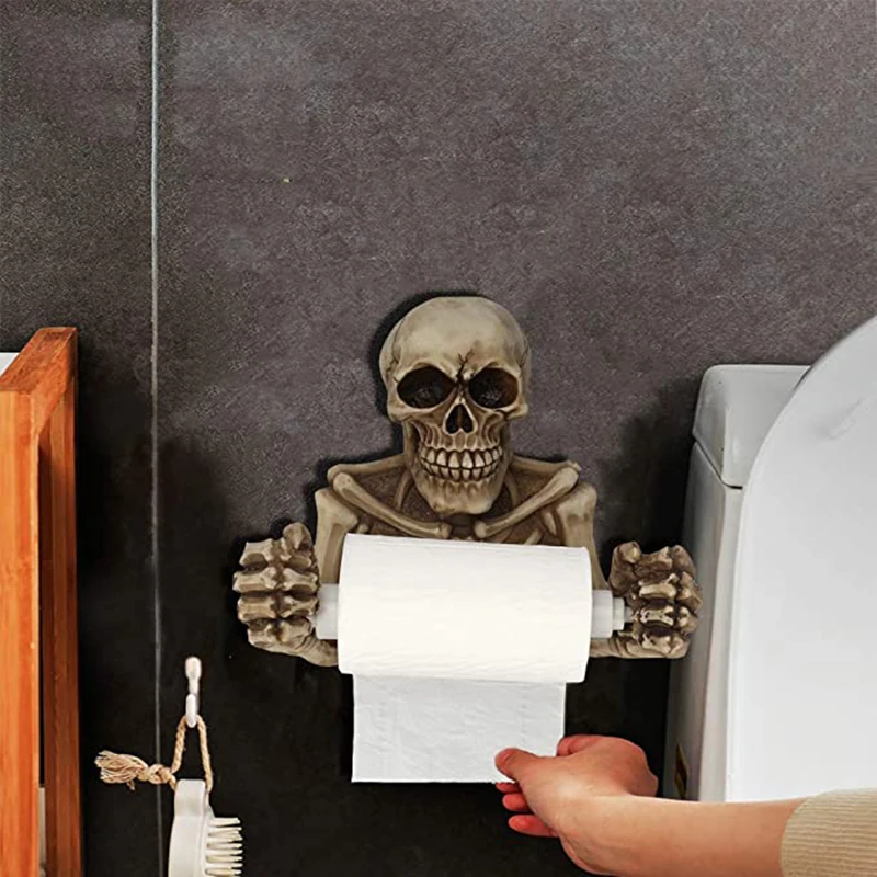 Skull Toilet Paper Holder Wall Hanging Stand Towel Storage Creative Resin Bathroom Storage paper towel holder toilet paper holder toilet roll holder
