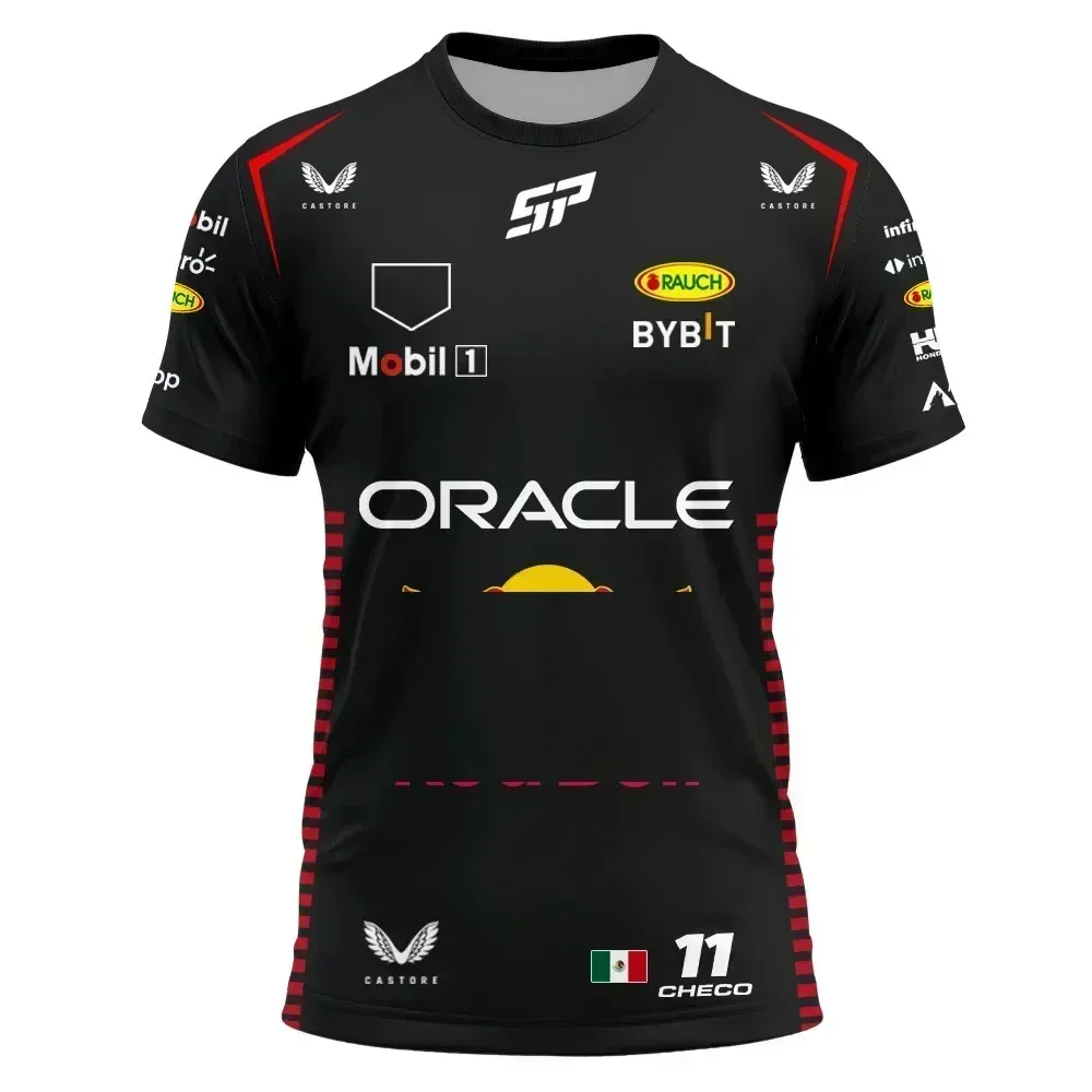 

Men's and women's red team T-shirts, short sleeved sportswear, summer top, Max 1 Checo, 11, new season, 2023