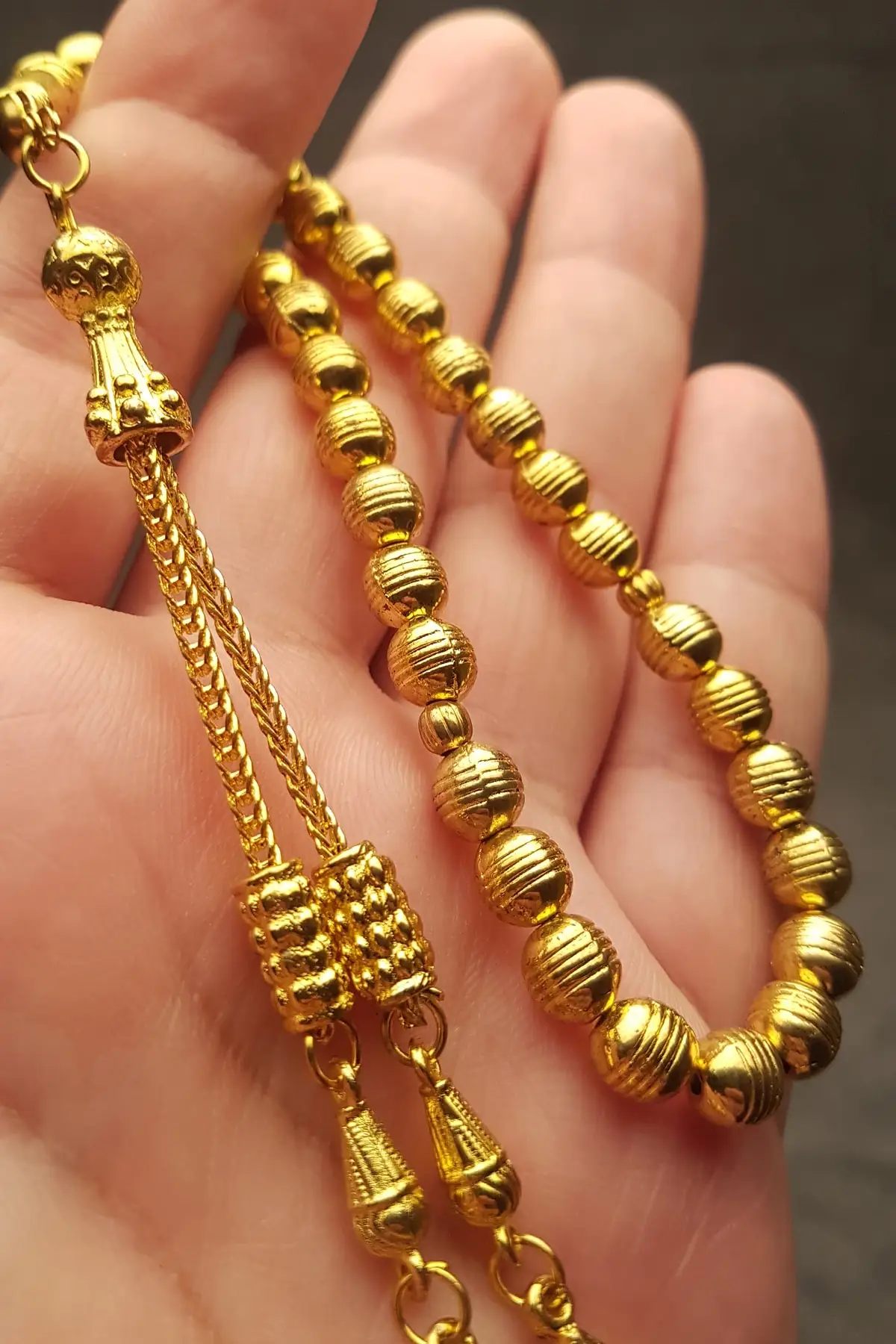 Men's 6mm Sphere Cut Striped Pattern Gold Gilding Plated Wrist Size Metal Tasbih Fashion Jewelry Prayer Prayer Beads Muslim Men