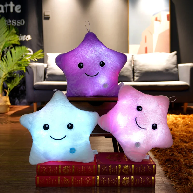 20cm Kawaii Luminous Star Pillow Plush Toy Soft Glowing Colorful Stars Cushion Led Light Toys Creative Gift Home Decor 2