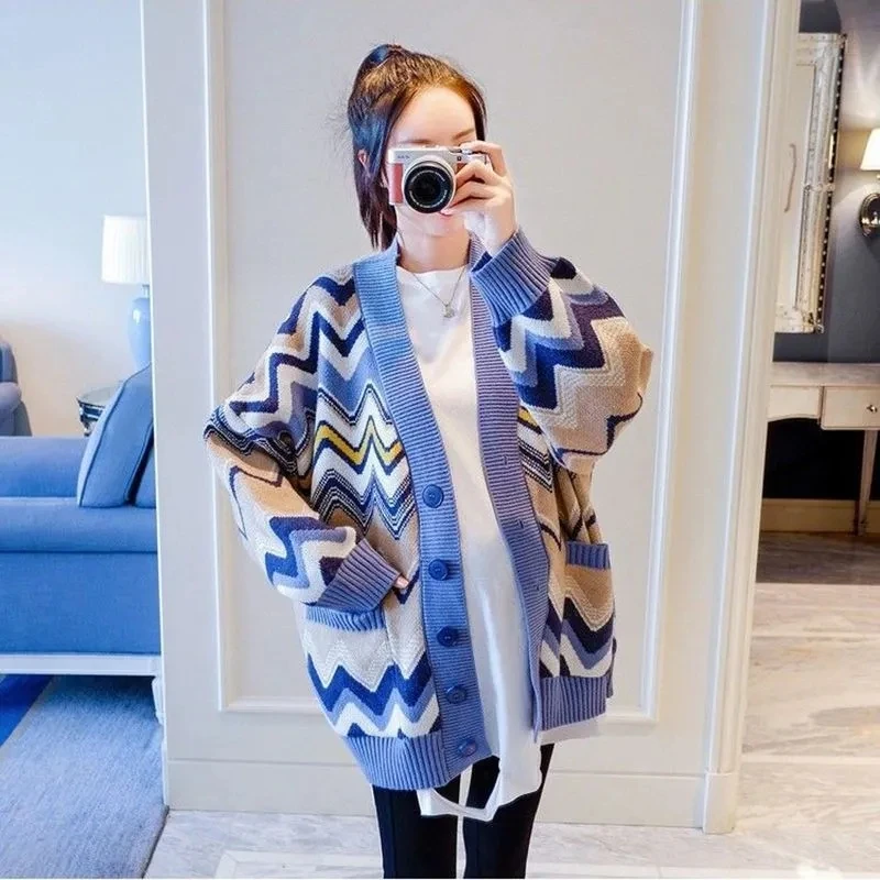 Pregnant Women'S Autumn And Winter Sweater Coat Fashion Korean Loose Top Spring And Autumn Knitted Cardigan Set