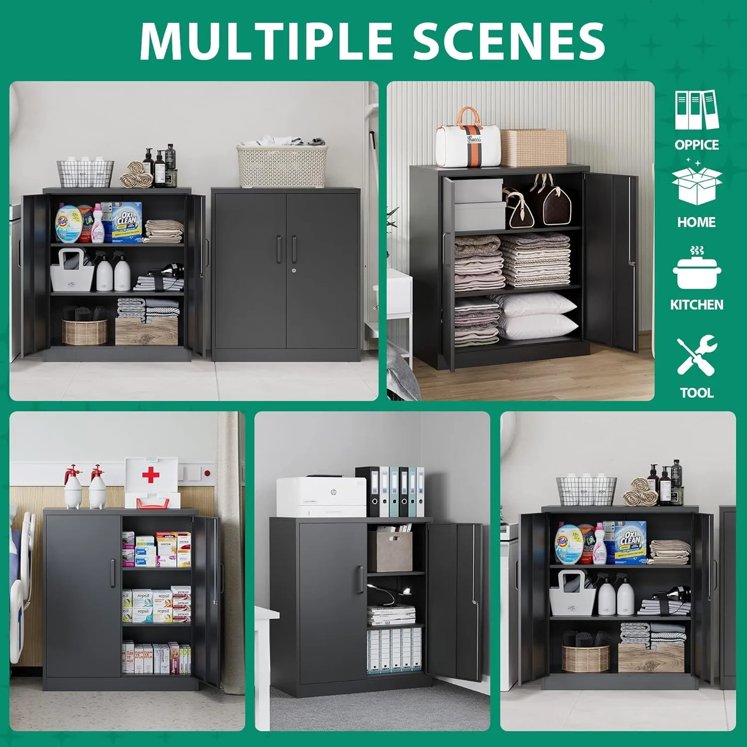 Metal Storage Cabinets with Lock, Small Locker Steel Cabinets, Adjustable Shelves 2 Doors for Home,Office(Black-36) 4
