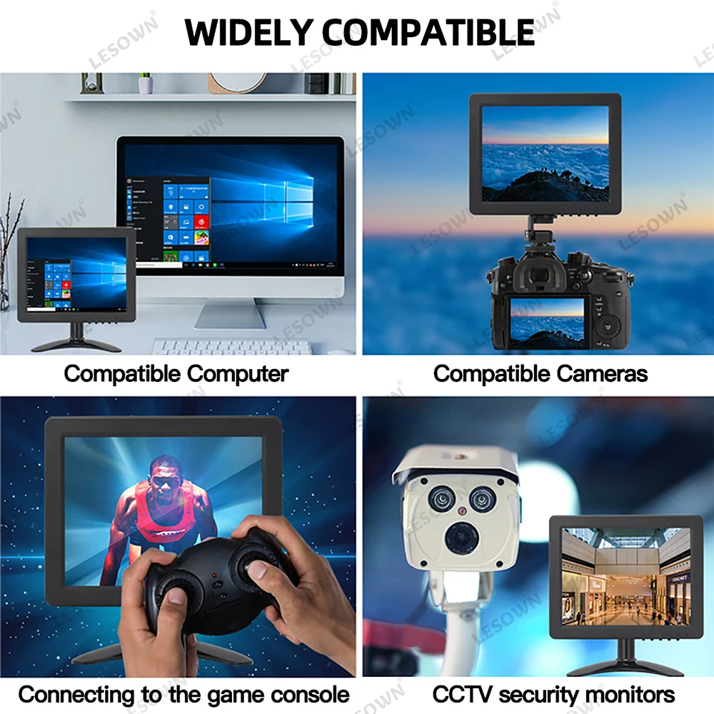 LESOWN 4:3 LCD 모니터, 1024x768 HD IPS 터치 VGA HDMI AV BNC USB 인터페이스 소형 디스플레이, 주차 PC 가정 보안용, 12 인치