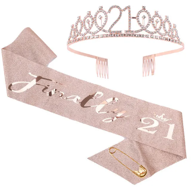 Birthday Sash Tiara Crown Set for Women Girls Sweet 10th 13th 15th 16th 18th 21th 30th 40th Birthday Party Decoration Favor Gift 6