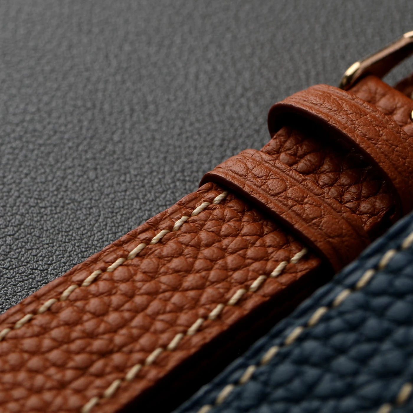 Luxurious Retro Soft Leather Strap in Elephant Grey and Glacier Blue
