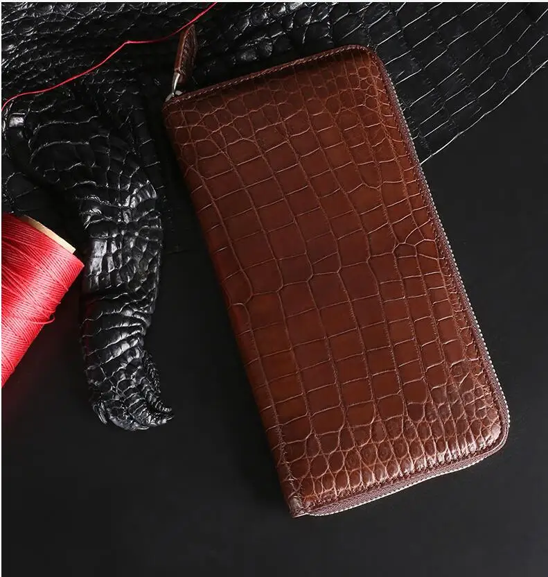 

100% Genuine/Real crocodile skin leather bank card holder case wallet men cash purse long size zipper closure