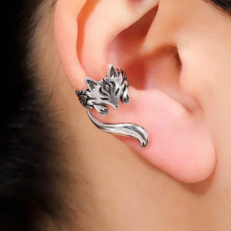 Fox Shape Clip Earrings for Women Antique Silver Color Ear Cuff