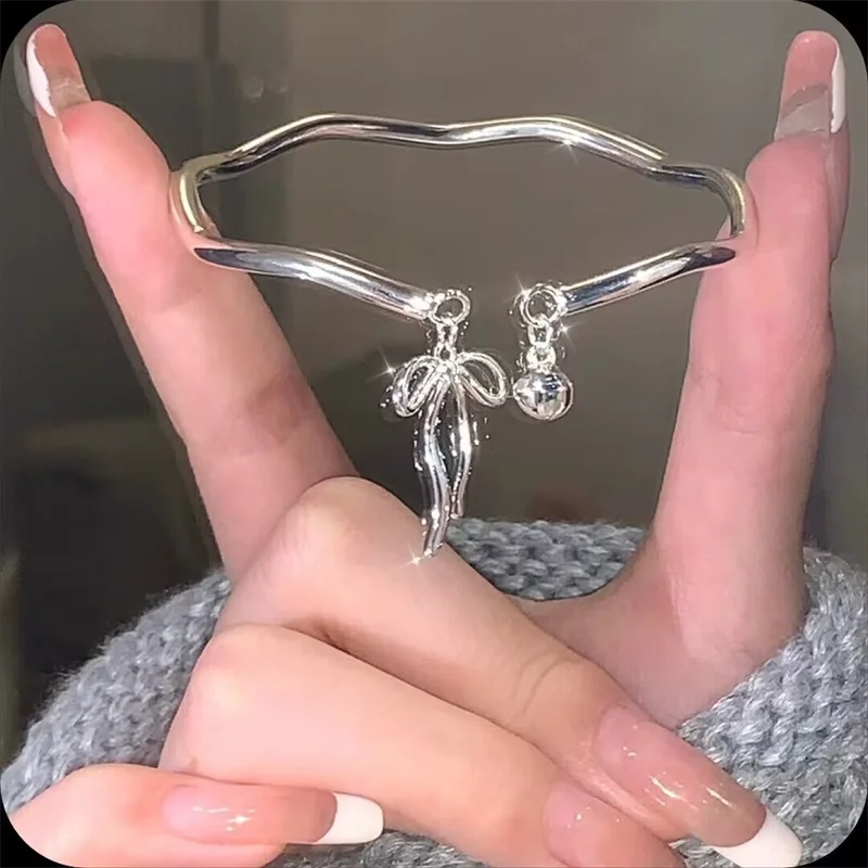 Korean Delicate Bow Bell Heart Bangle for Women New Trendy Butterfly Tassel Wrist Cuff Bracelet Party Everyday Jewelry Gift for bangle bracelet
