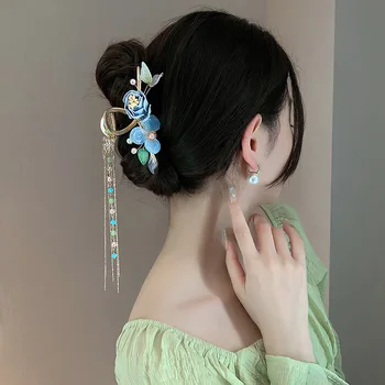 Fashion Alloy Claw Clip Clamp For Women Girl Flower Rhinestone Pearl Handmade Rose Tassel clip Ponytail Claw Clip Gifts tiara 1
