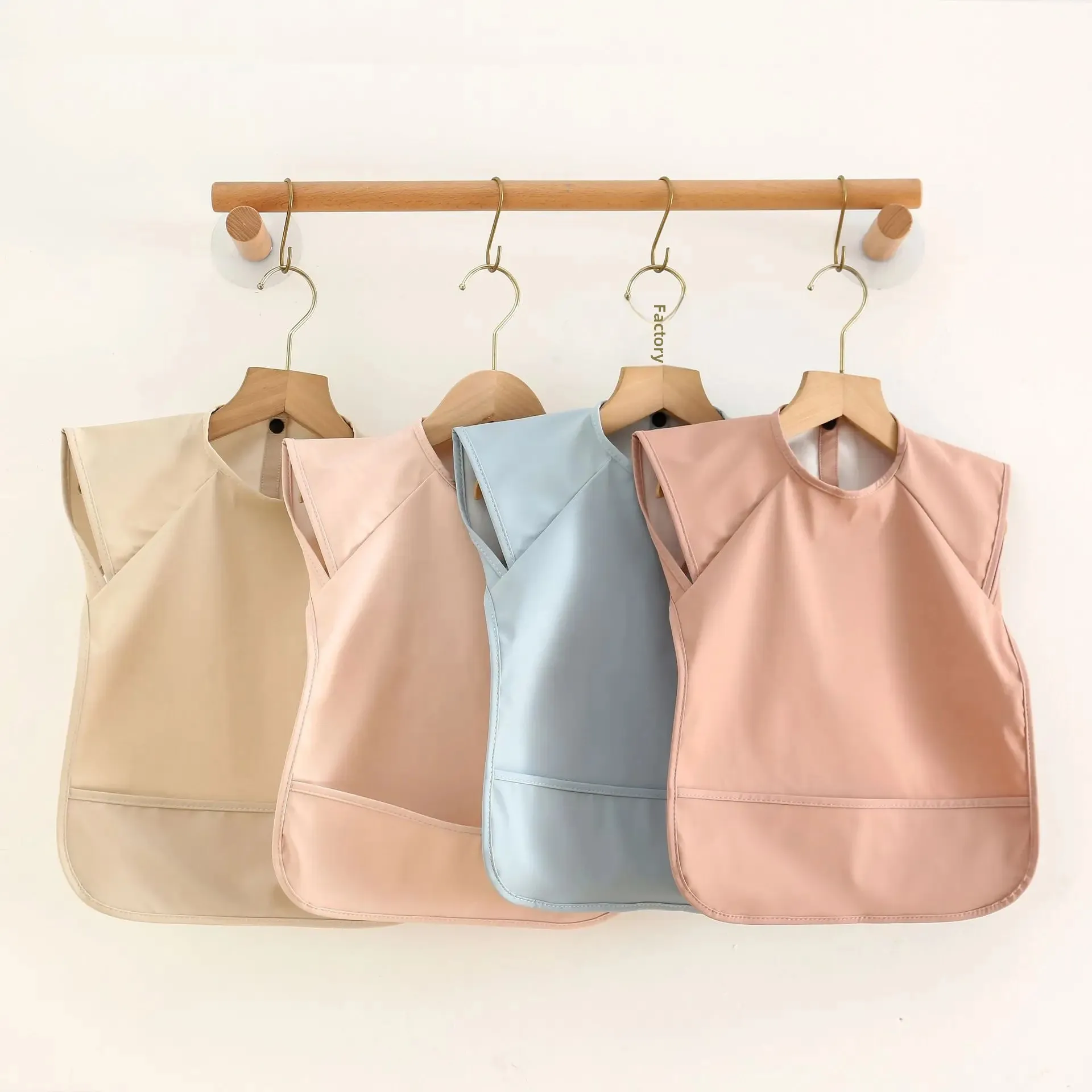 Denmark Children Sleeveless PU Reverse Clothing Baby Eating Clothes Ultra Soft Waterproof Solid Color Meal Pocket Dirt Proof Fee