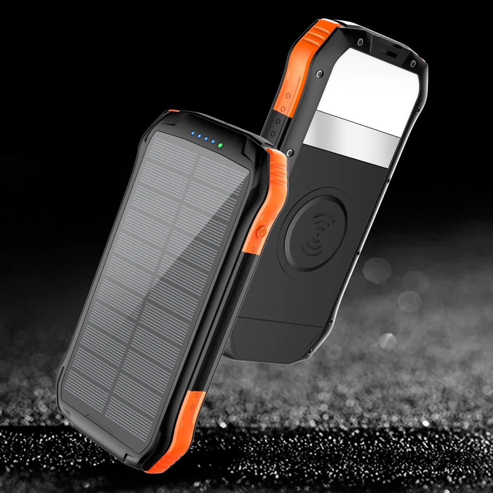 

16000mAh Solar Power Bank Poverbank for iPhone 14 13 15 pro max Wireless Charger for Samsung S22 Xiaomi Mi Powerbank with Light