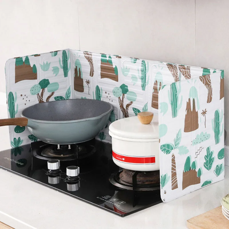 Foldable Printed Oil Baffle Aluminum Foil High Temperature Oil Baffle Stove Protection Screen Kitchen Gadgets Cooking Tools