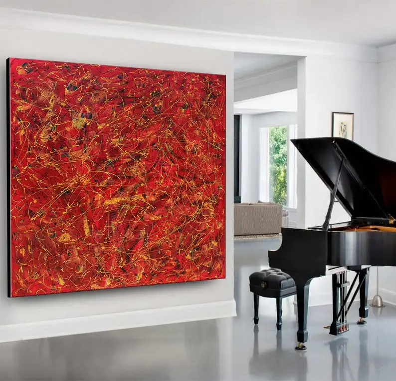 

Jackson Pollock style red acrylic painting, Large abstract contemporary wall art, Canvas Wall Art Red painting on canvas Nandita