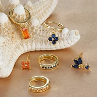 3PCS Fashion Orange Blue Zircon Hanging Earrings Set for Women Stainless Steel Flower Dangle Earring Piercing Jewelry - Image 5