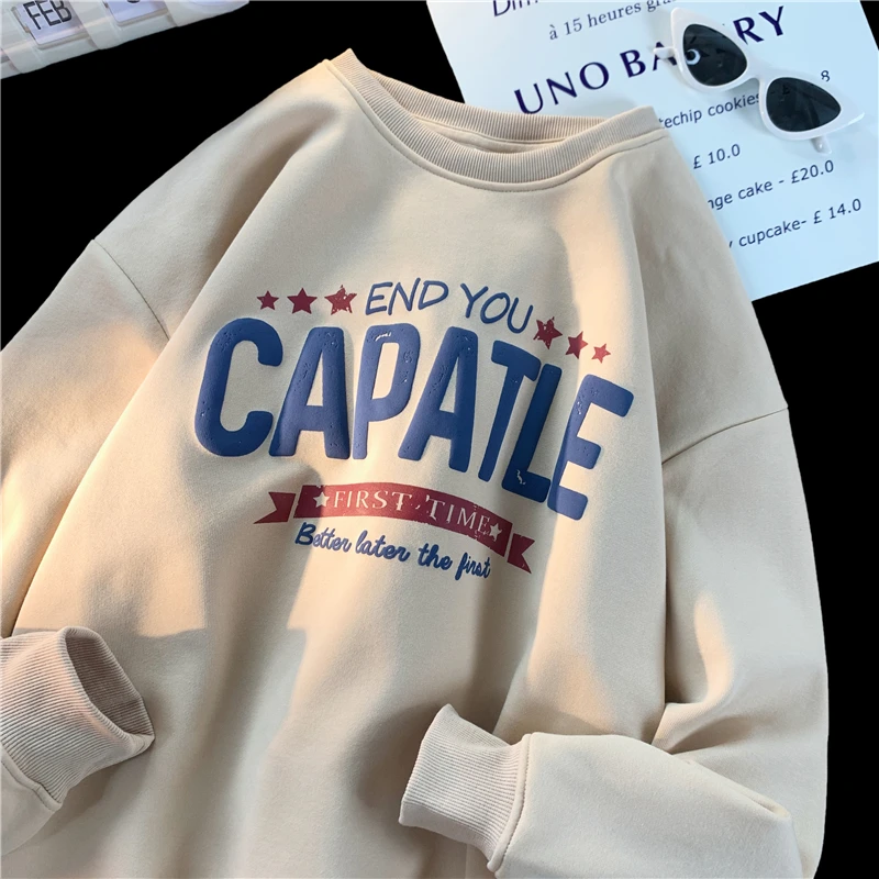 

2023 Autumn Winter Pullover Sweatshirts Oversize Men O Neck Loose Long Sleeve Tops Letter Printed Sweatshirt for Male Sweater