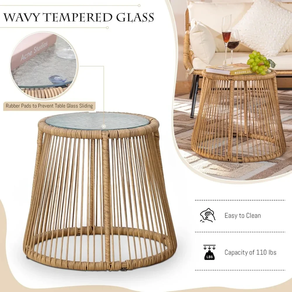 3 Piece Patio Furniture Sets with Egg Chair, Small Outdoor Bistro Chair Conversation Sofa Set W/Coffee Table & Ice Bucket 5