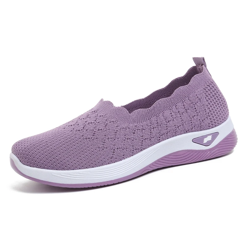 Women's Knit Slip-On Casual Sneakers - Breathable Scallop Trim Lightweight Comfort Walking Shoes