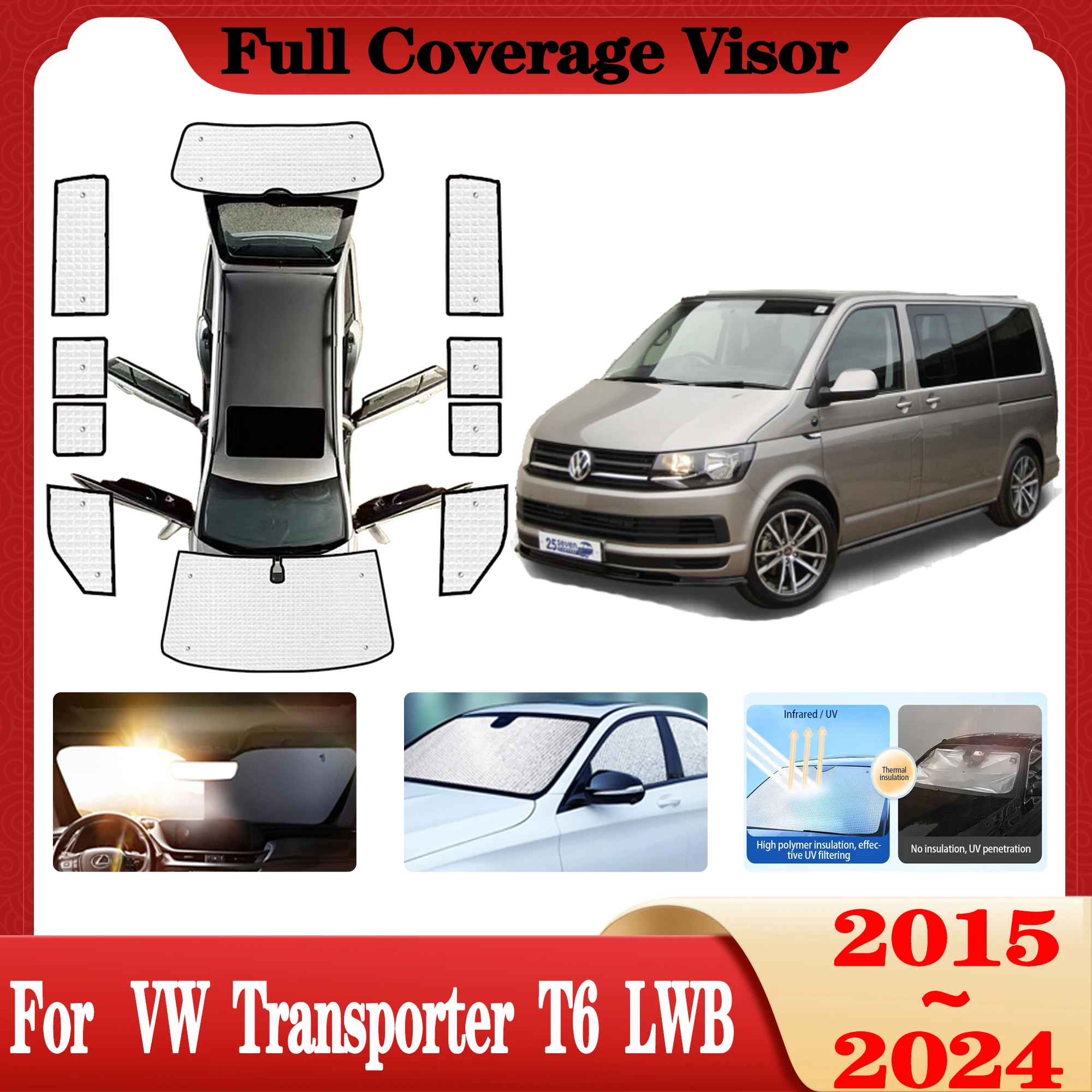 Per Volkswagen Vw Transporter Caravelle Multivan Doubleback T6 Lwb 2015 ~ 2024 Parabrezza Per Auto Visiere Per Finestrini Laterali Accessori Per Auto