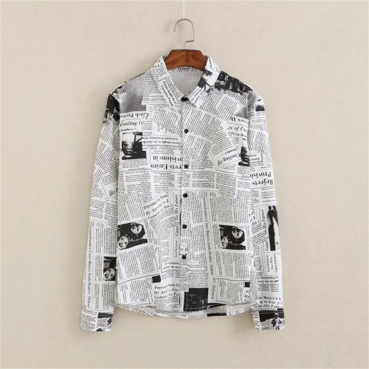 Cool Newspaper Shirts Men Fashion Hip Hop Loose Shirt Streetwear Long Sleeve Casual Summer Shirts Funny Ulzzang High Street Tops 4