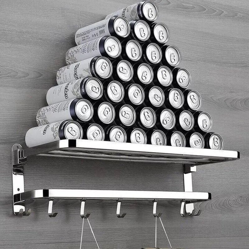 Stainless Steel Folding Movable Bath Towel Shelf Polished Bathroom Towel Rack Holder Storage Shelf Hook Accessories