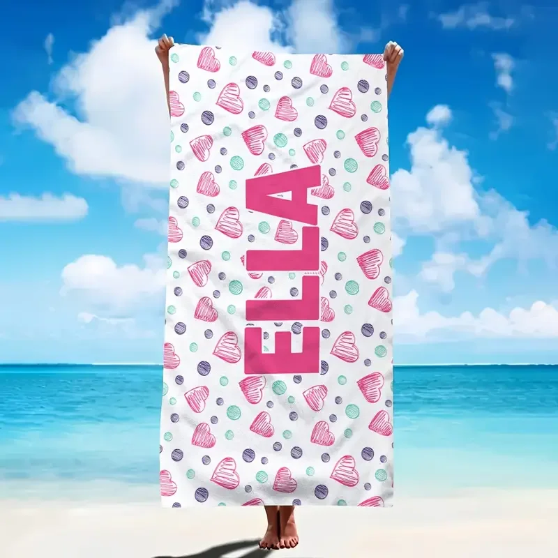 Personalized Flowers Beach Towels Girls Trip Heart Wave Beach Towel With Name Summer Holiday Vacation Pool Camp Gift