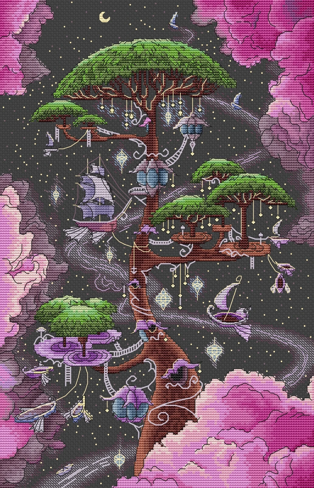 

25- Tree House Series - Moon Harbor 33-46 DIY Набор для вышивки крестиком Aida 14CT 14CT холщовая ткань Набор для вышивки декор гостиной