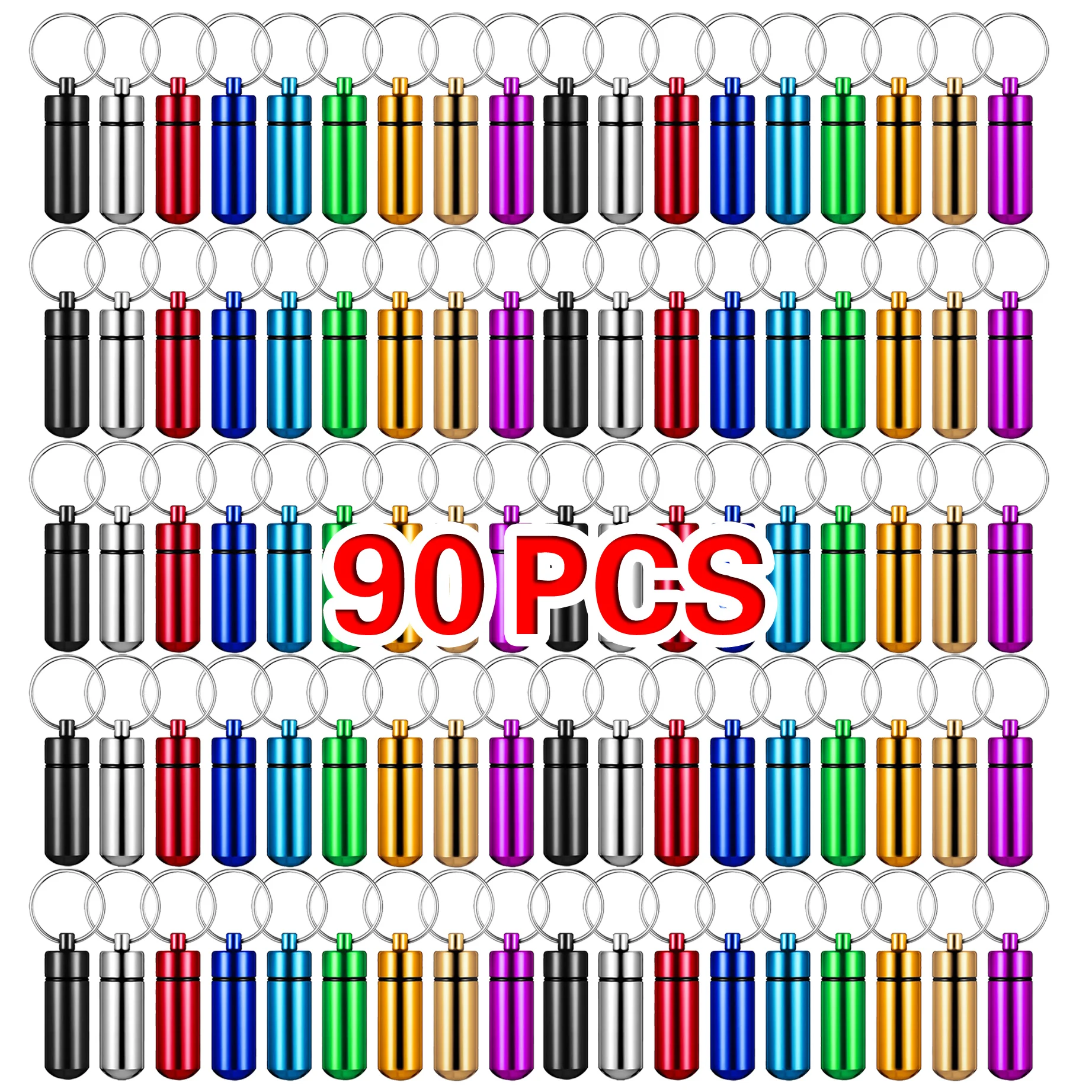 90 Stück Mini-Pillendose, Schlüsselanhänger, wasserdicht, Aluminium, Geocaching-Behälter, Rohr für Outdoor, Camping, Reisen