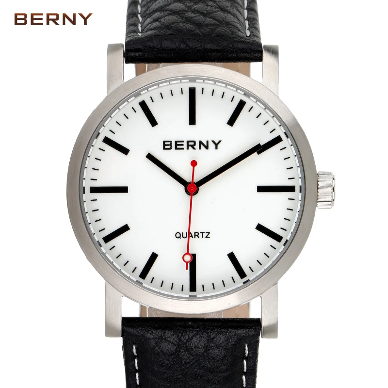 BERNY Swiss Railway Men Quartz Watch Clock Male Leather Strap Luxury Waterproof Watch for Male Fashion Logo Railroad Wristwatch double face two sides decorative garden wall mounted railway train station clock for hanging nordic wall clock