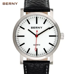 BERNY Swiss Railway Men Quartz Watch Clock Male Leather Strap Luxury Waterproof Watch for Male Fashion Logo Railroad Wristwatch