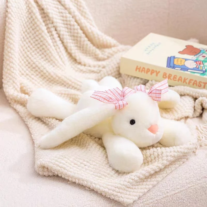 35CM Kawaii Bunny Plush Toy Ultra-Soft Long Ear Shy Rabbit Pillow Collectible Doll for Kids Birthday Easter Funny Party Gift