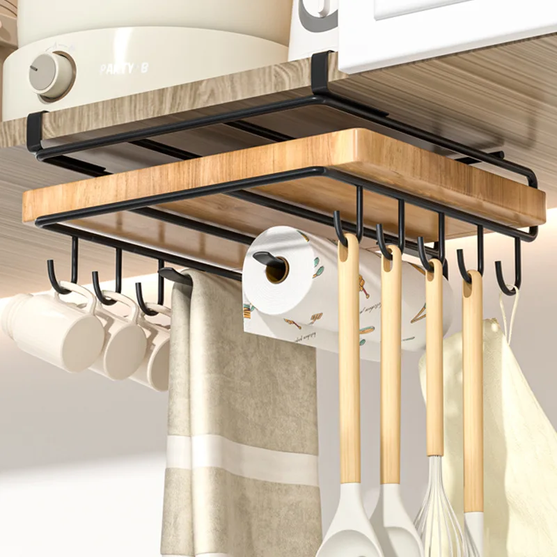 Hanging Rack Under Kitchen Cabinet Household iron art organizing rack cutting board rack hook pot cover utensils storage rack 4