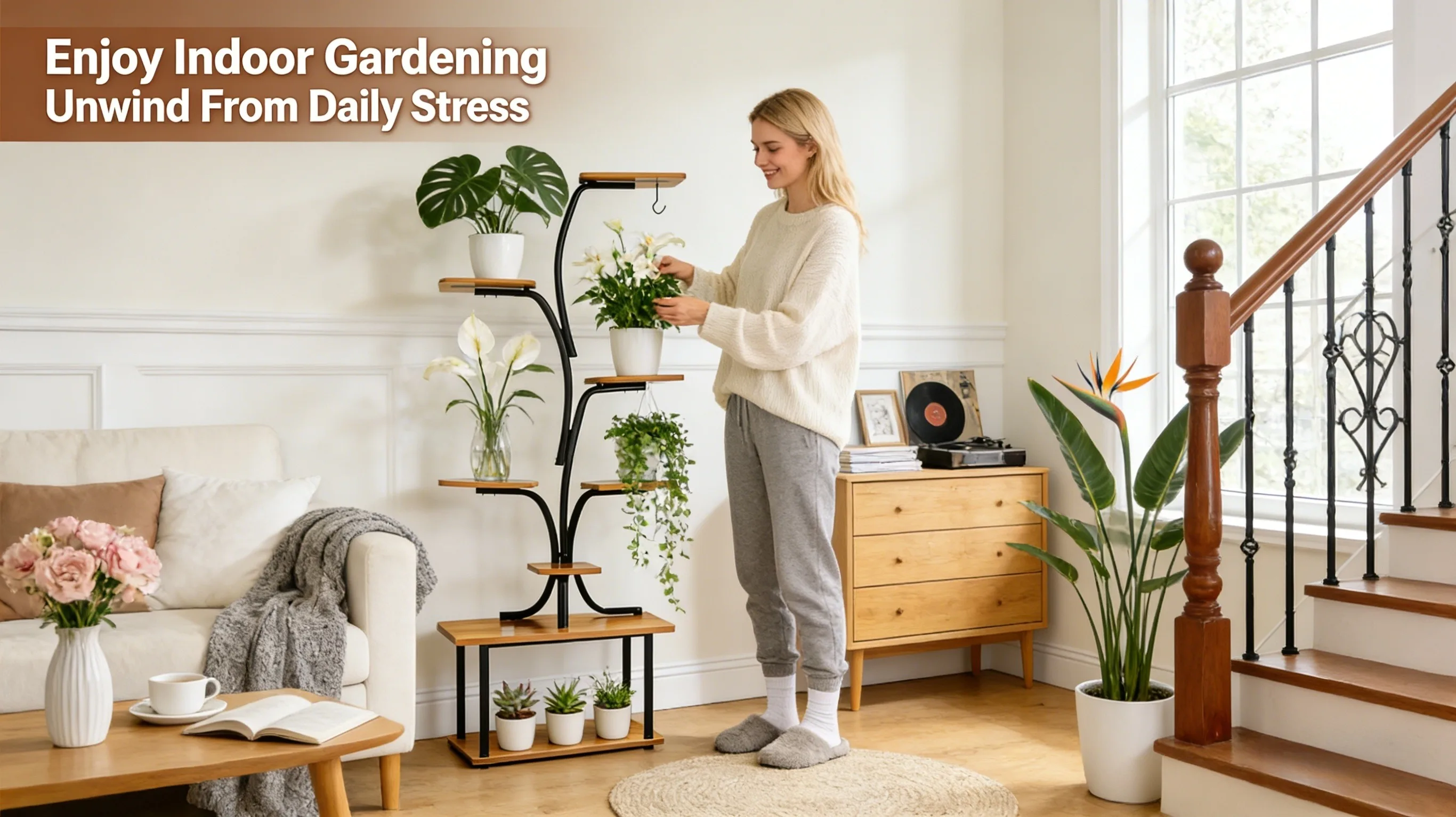 Metal Plant Stand Premium 8-Tier Tall Corner Flower Rack Space-Saving Display