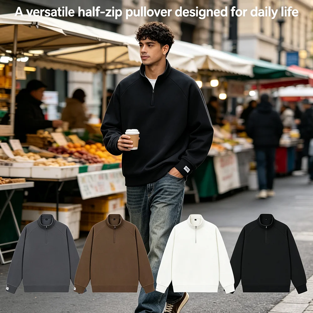 Spring Autumn Men's Half Zipper Sweatshirt Fashion Men Anorak Windbreaker Pullovers Men Loose Fit Streetwear Sweatshirt
