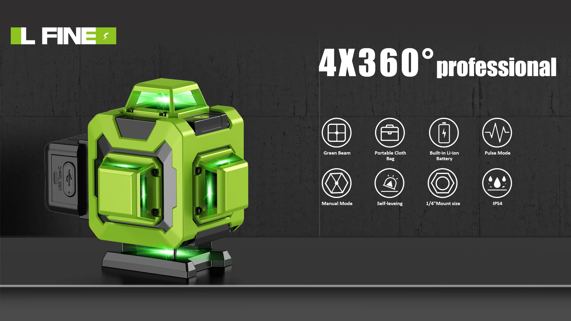 Description Picture 2 of itemLfine 4D 16 Lines Laser Levels with Tripod and Suitcase Horizontal And Vertical 360°Self-leveling Professional Laser Level Tool