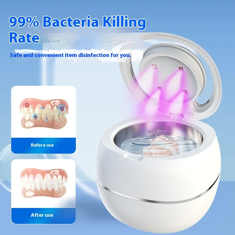HOMEFISH Mini Portable Ultrasonic Cleaner Retainers Dentures Jewelry