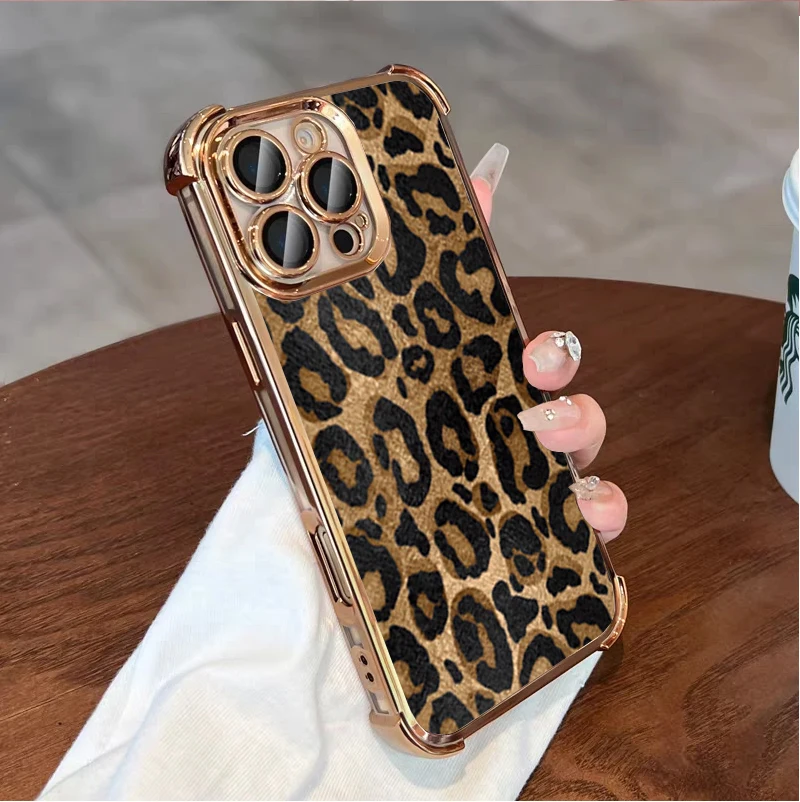 Leopard Print Transparent Shockproof Fashion Case with Plating Design