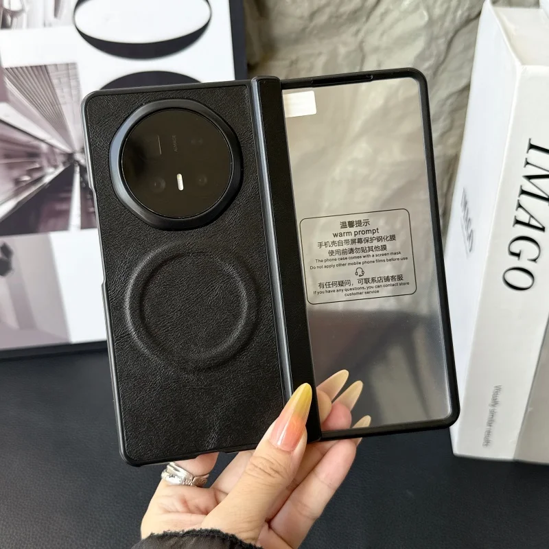 Fashion Leather Pattern Phone Case with Magnetic Hard Shell Back Cover and Front Protection Film