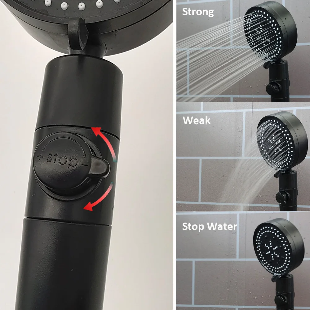 5 Modes Shower Head Black Silver 360 Degrees Rotating High Pressure Sprayer Nozzle Filter Bathroom Shower heads with Stop Button 4