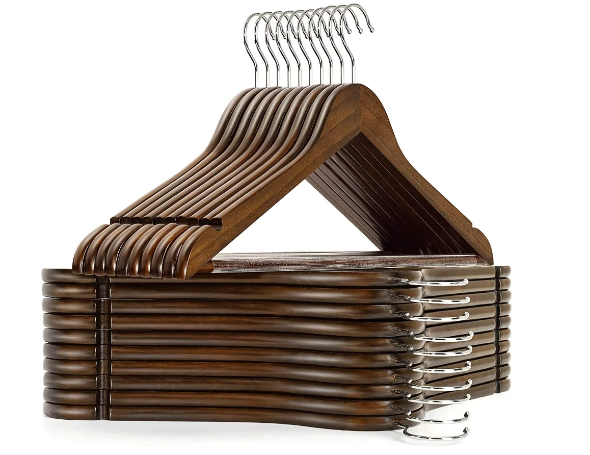 Amber Home Solid Wood Suit Coat Hangers 30 Pack, Smooth Retro Finish
