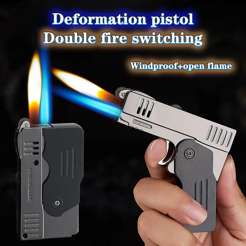 Creative Gun Model Lighter Butane Gas Jet Lighter Flashlight Turbo Spray Gun Blue Flame Cigar Smoking Accessories no Gas