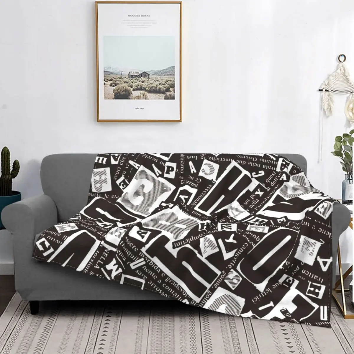 

Urban Retro Style Fleece Blanket Graffiti Letters Funny Throw Blanket for Home Hotel Sofa 150*125cm