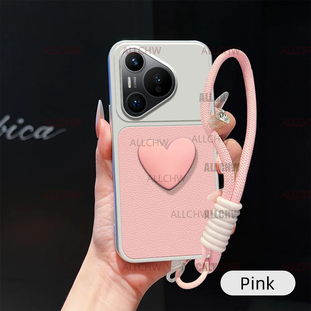 Luxury Leather Matte Love Heart Hand Strap Phone Case