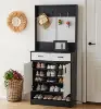 Entryway Bedroom Armoire,Shoe Cabinet,Wardrobe Armoire Closet, Drawers and Shelves,  Handles,  Hanging Rod, white and black 5