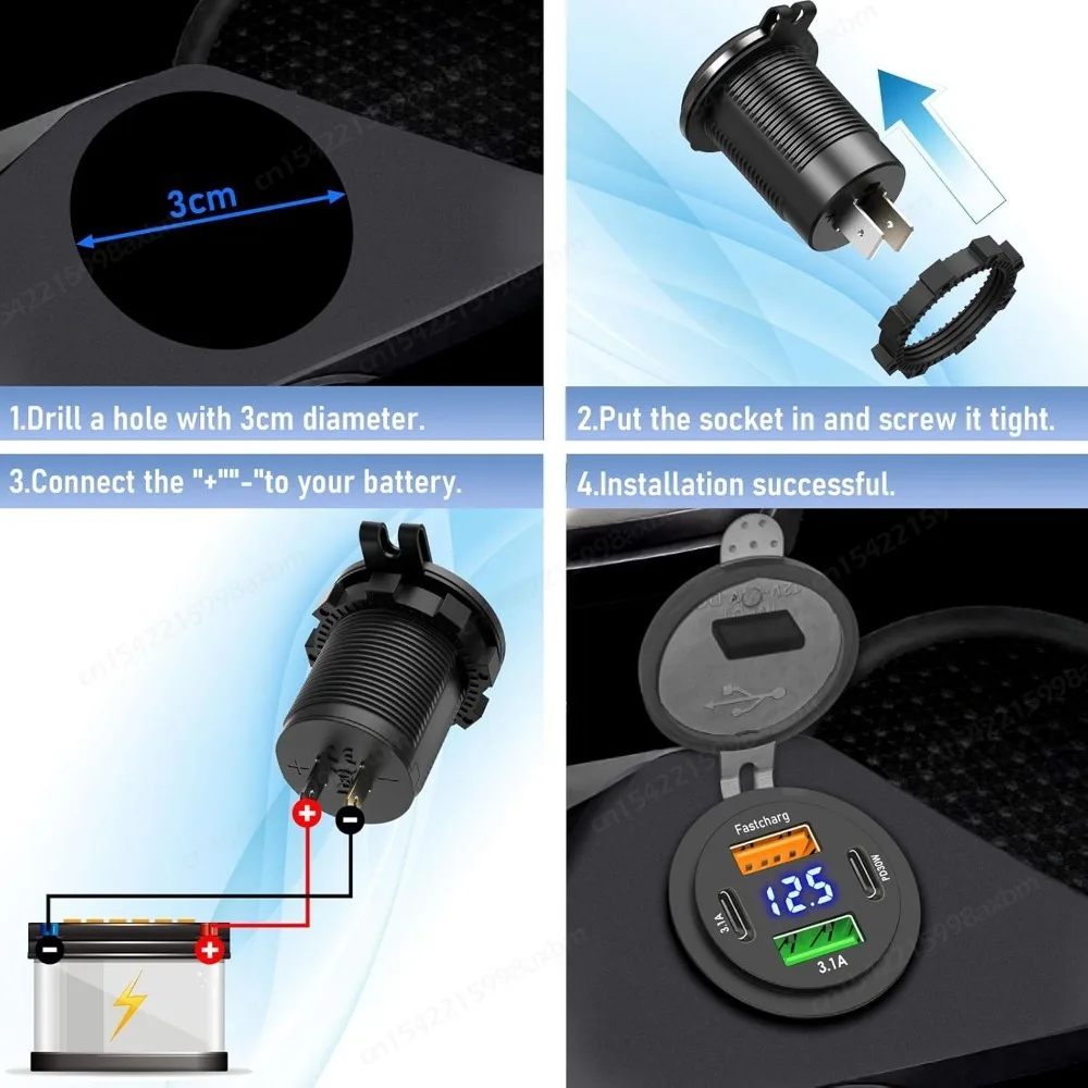 12V QC3.0 USB-C 콘센트 소켓 PD 타입-C USB 차량용 충전기 전원 콘센트 액세서리 방수 기능 탑재 자동차, 보트, 선박, 버스, ATV, 트럭용